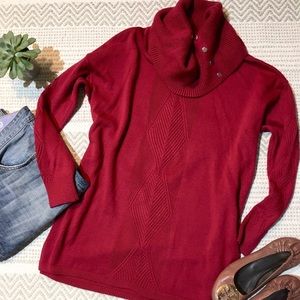 WHBM Cranberry Red Cowl Turtleneck Sweater